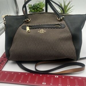Coach, Crossbody bag, leather, and cloth, black and tan